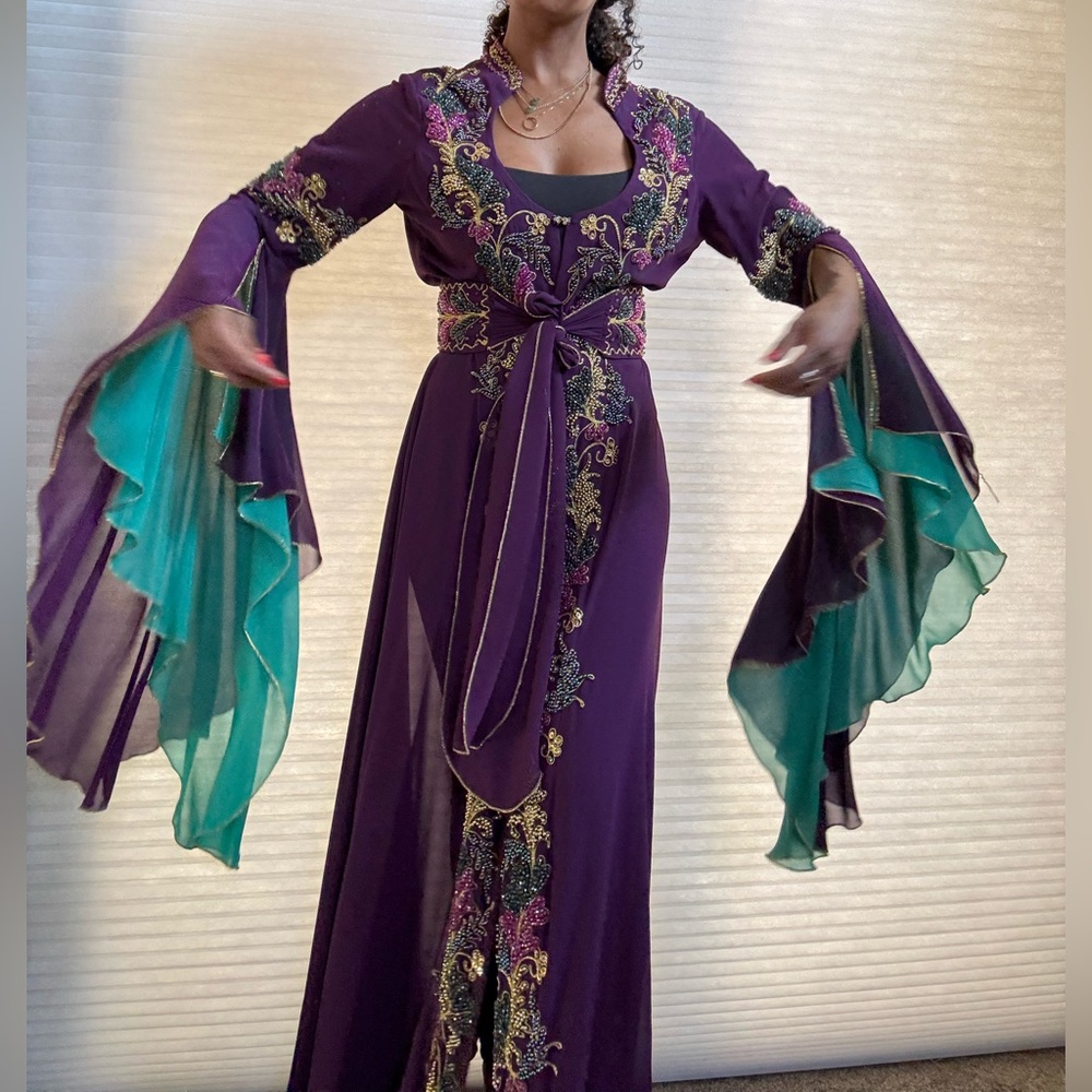 Authentic Turkish Bindallı Ceremonial Gown – Purple Embroidered Henna Dress